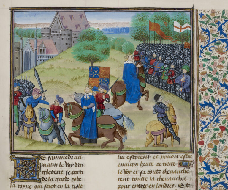 The death of Wat Tyler at Smithfield, 1381 — Froissart's Chronicles, Book II, f.175 (British Library, Royal MS 18 E I)
