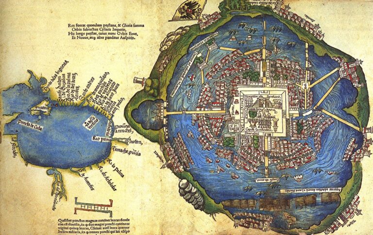 1524 map of Tenochtitlan and the Gulf of Mexico published with the Latin edition of Hernán Cortés's Second Letter